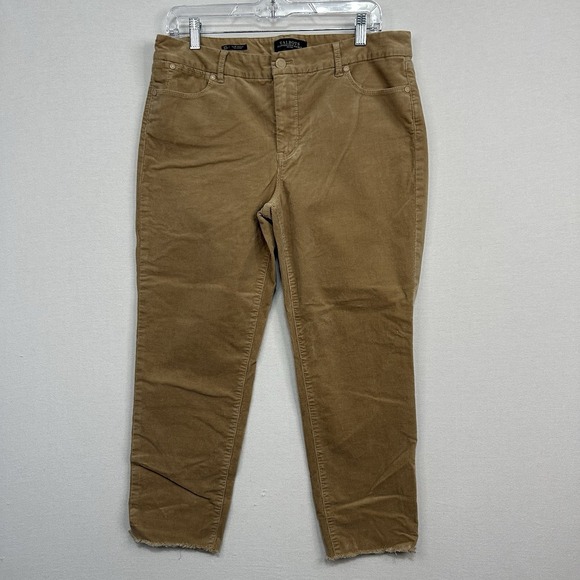 Talbots Pants - Talbots Womens 12P Flawless Five Pocket Slim Ankle Frayed Hem Tan Corduroy Pants
